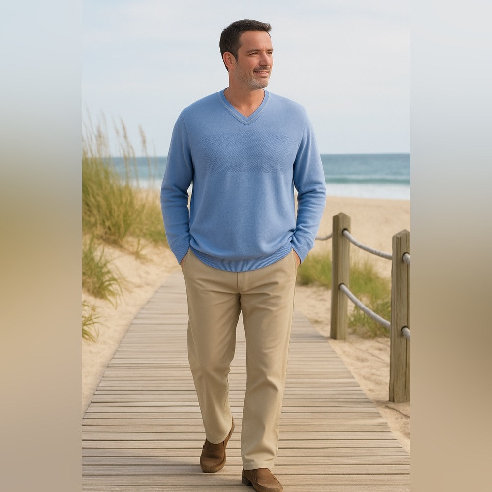 Coastal Casual Men’s Tommy Bahama Island Zone Light Blue V-Neck Sweater size XXL
